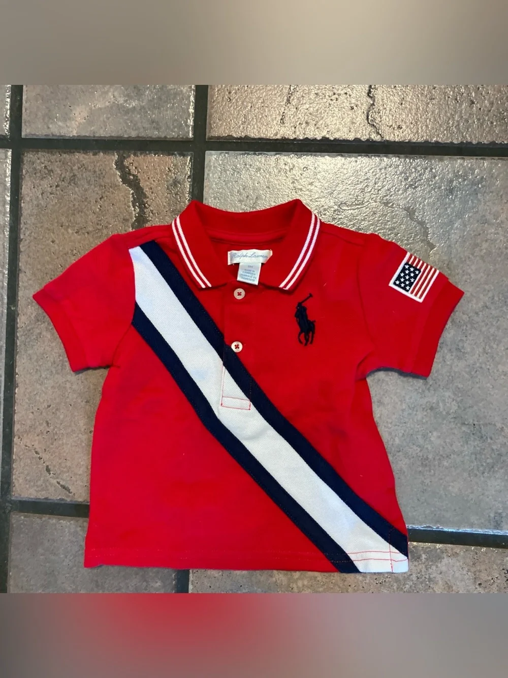 Ralph Lauren Polo Big Pony USA Flag Patch Baby Size 6 Months